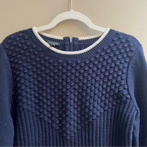 Talbots textured navy cotton sweater size M - Picture 3 of 7
